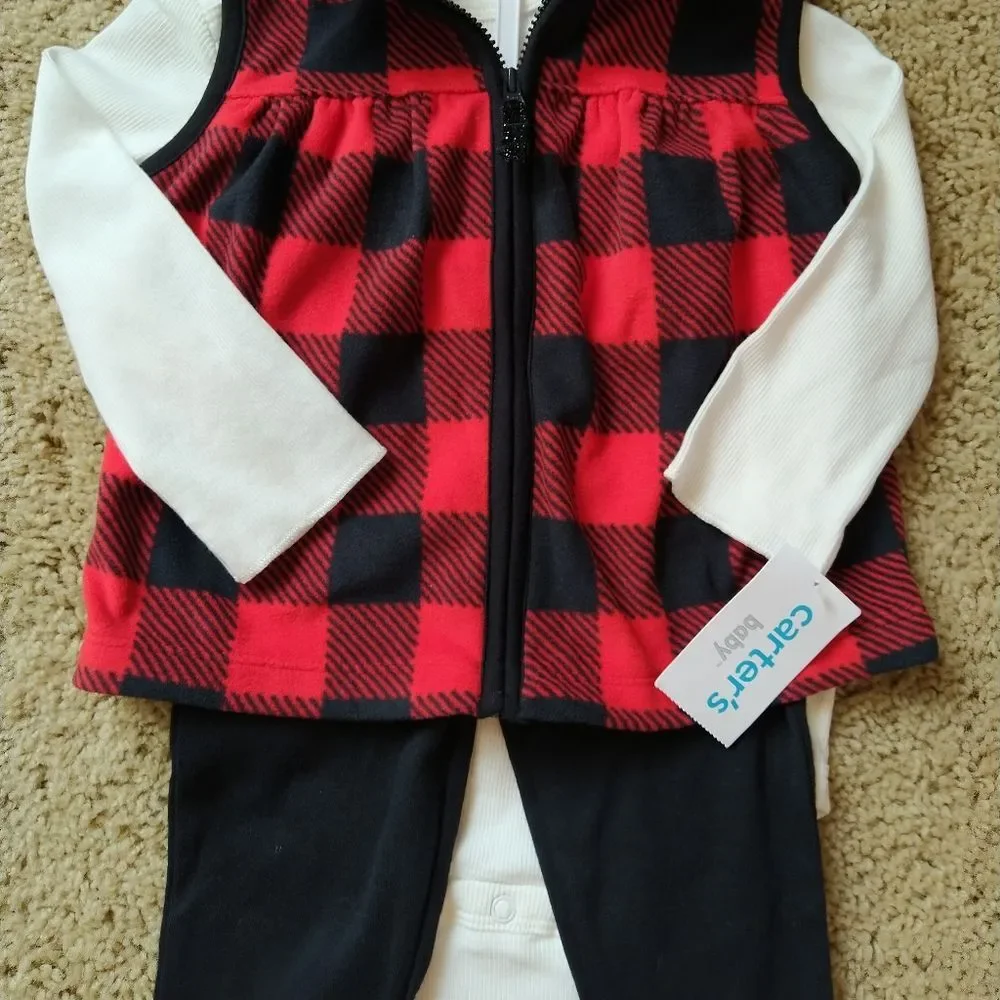 NWT Buffalo Check Fleece Vest 3 Piece Set